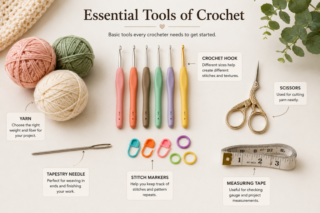 how to crochet for beginners: essential tools of crochet