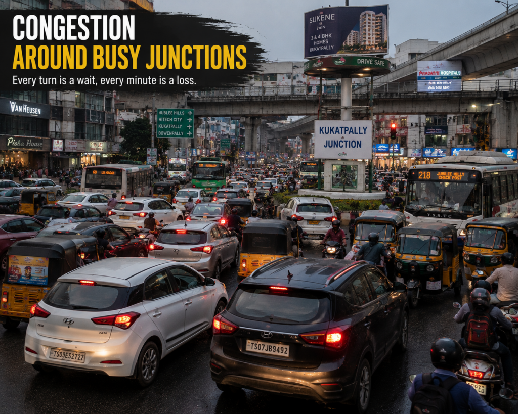 congestion around busy junctions in Hyderabad during heavy rains 