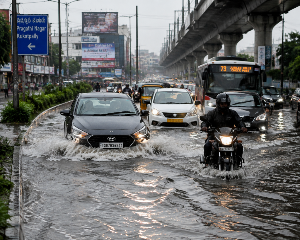 waterlogging on roads in hyderabad  during monsoon
